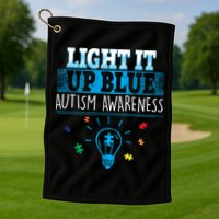 Light It Up Blue Autism Puzzle Bulb Golf Towel