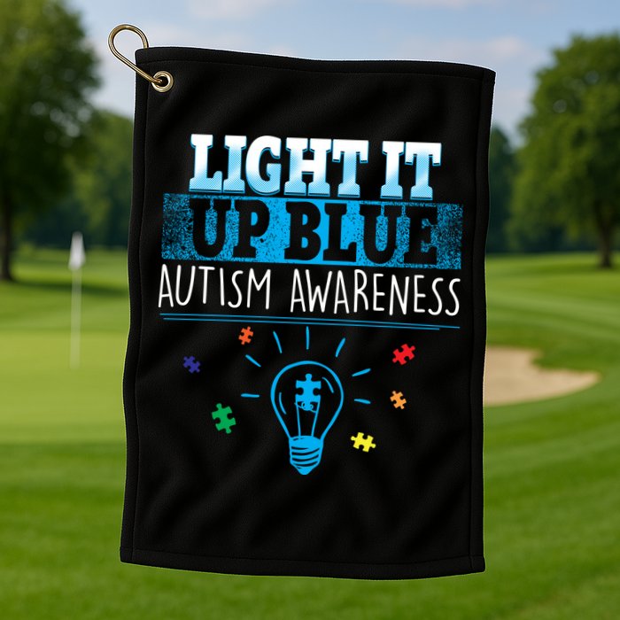 Light It Up Blue Autism Puzzle Bulb Golf Towel