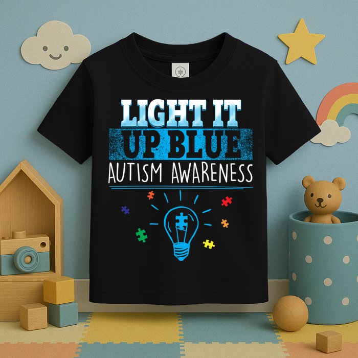 Light It Up Blue Autism Puzzle Bulb Toddler T-Shirt