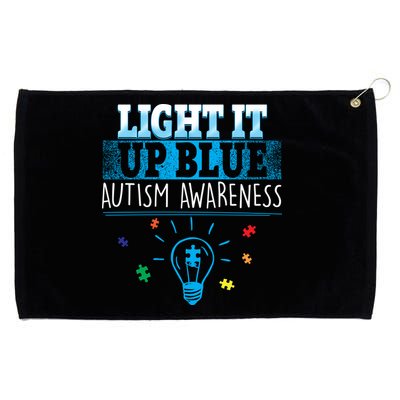 Light It Up Blue Autism Puzzle Bulb Grommeted Golf Towel