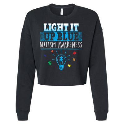 Light It Up Blue Autism Puzzle Bulb Cropped Pullover Crew