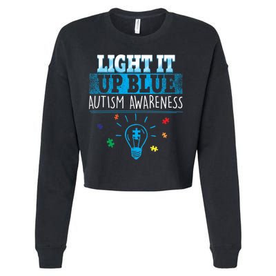 Light It Up Blue Autism Puzzle Bulb Cropped Pullover Crew