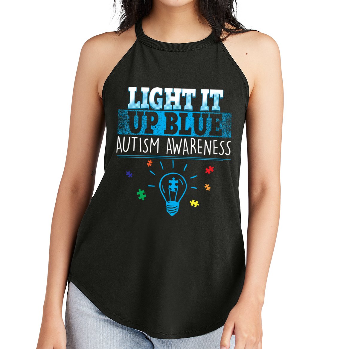 Light It Up Blue Autism Puzzle Bulb Women's Perfect Tri Rocker Tank