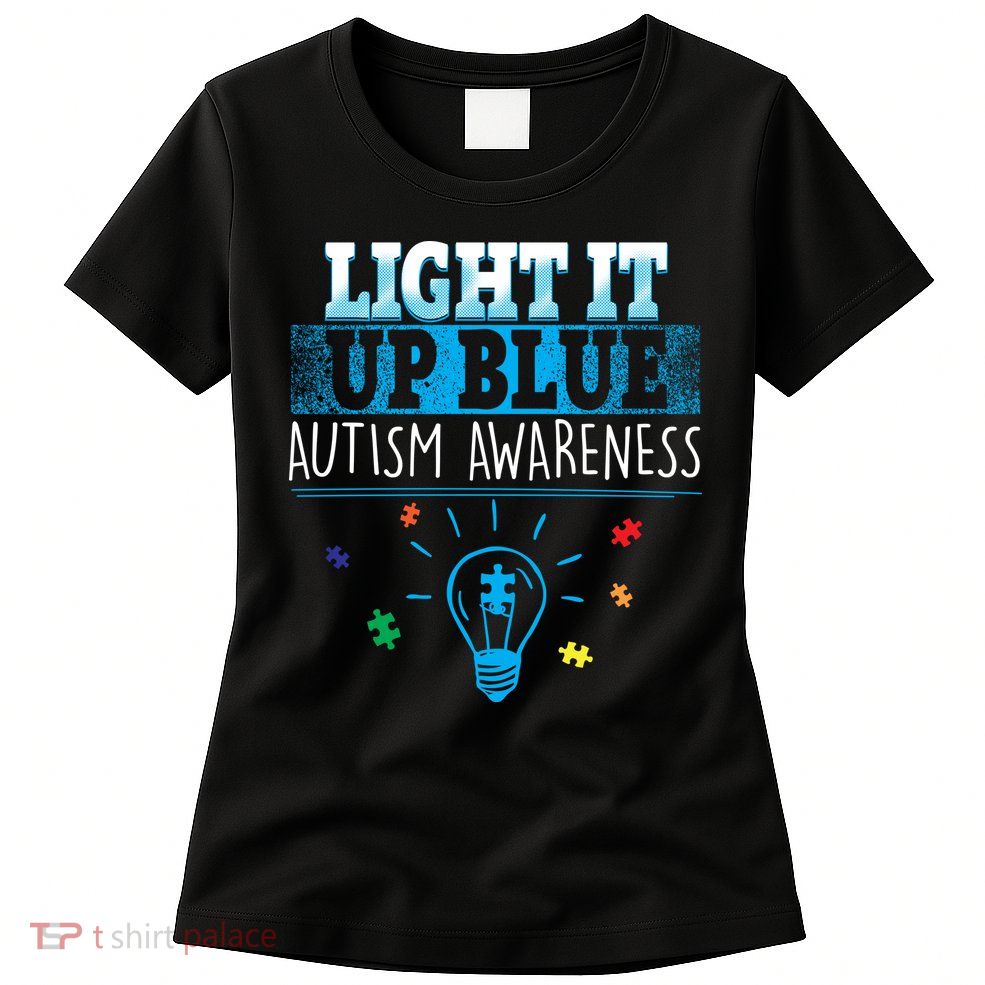 Light It Up Blue Autism Puzzle Bulb Womens T-Shirt
