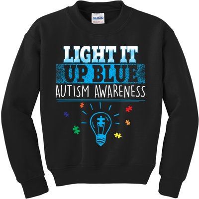 Light It Up Blue Autism Puzzle Bulb Kids Sweatshirt