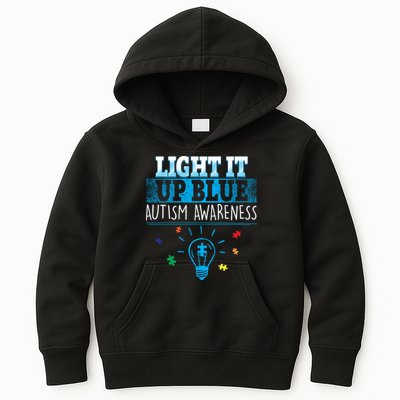 Light It Up Blue Autism Puzzle Bulb Kids Hoodie