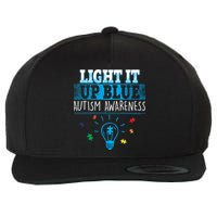 Light It Up Blue Autism Puzzle Bulb Wool Snapback Cap