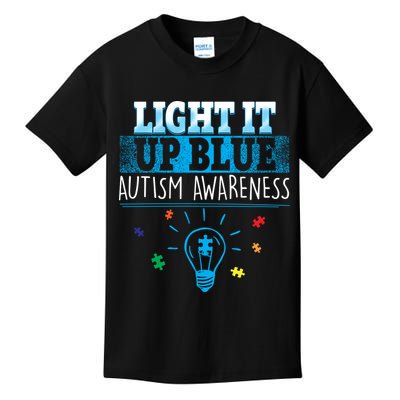 Light It Up Blue Autism Puzzle Bulb Kids T-Shirt