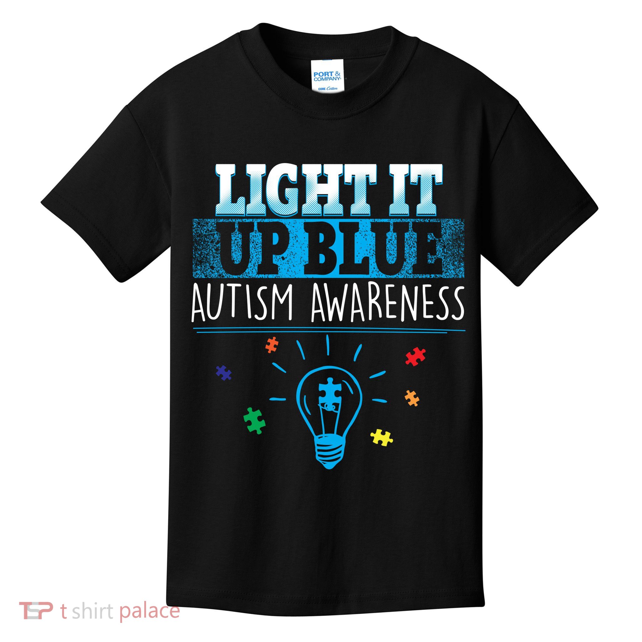 Light It Up Blue Autism Puzzle Bulb Kids T-Shirt