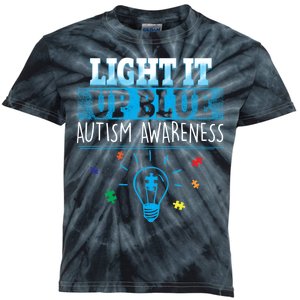 Light It Up Blue Autism Puzzle Bulb Kids Tie-Dye T-Shirt