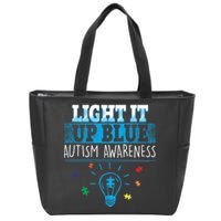 Light It Up Blue Autism Puzzle Bulb Zip Tote Bag