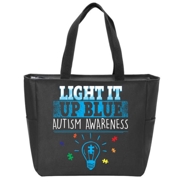 Light It Up Blue Autism Puzzle Bulb Zip Tote Bag