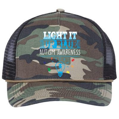 Light It Up Blue Autism Puzzle Bulb Retro Rope Trucker Hat Cap