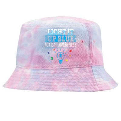 Light It Up Blue Autism Puzzle Bulb Tie-Dyed Bucket Hat