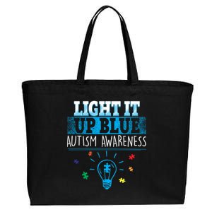 Light It Up Blue Autism Puzzle Bulb Cotton Canvas Jumbo Tote