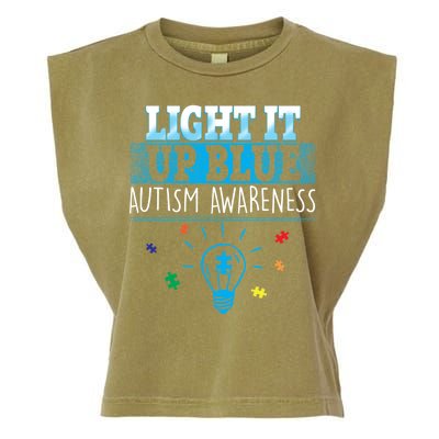 Light It Up Blue Autism Puzzle Bulb Garment-Dyed Women's Muscle Tee