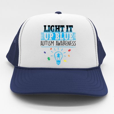 Light It Up Blue Autism Puzzle Bulb Trucker Hat