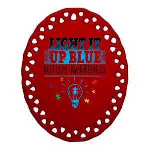 Light It Up Blue Autism Puzzle Bulb Ceramic Oval Ornament