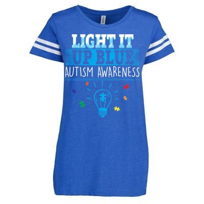 Light It Up Blue Autism Puzzle Bulb Enza Ladies Jersey Football T-Shirt