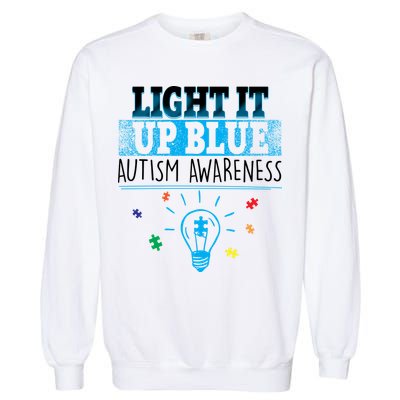 Light It Up Blue Autism Puzzle Bulb Garment-Dyed Sweatshirt