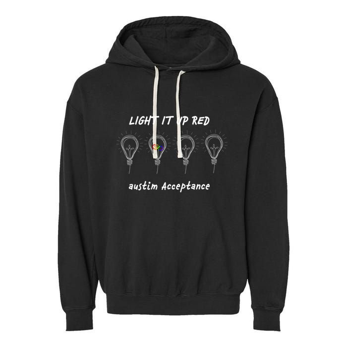 Light It Up Red Autism Acceptance Garment-Dyed Fleece Hoodie