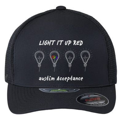 Light It Up Red Autism Acceptance Flexfit Unipanel Trucker Cap