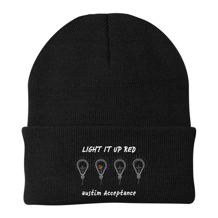 Light It Up Red Autism Acceptance Knit Cap Winter Beanie