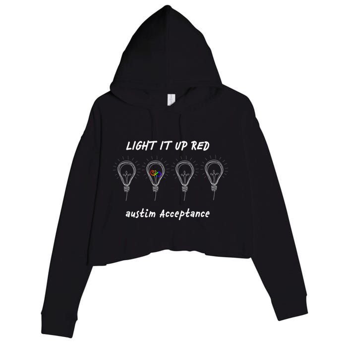 Light It Up Red Autism Acceptance Crop Fleece Hoodie