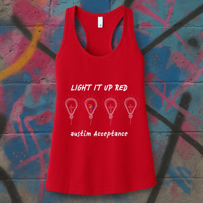 Light It Up Red Autism Acceptance Womens Tank Top