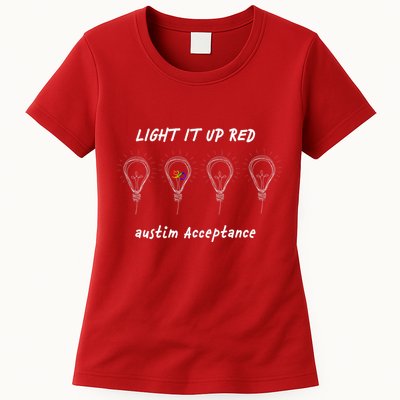 Light It Up Red Autism Acceptance Womens T-Shirt