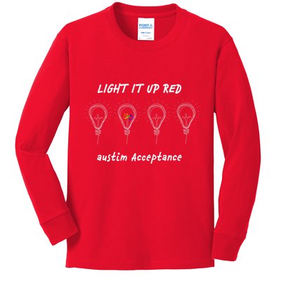 Light It Up Red Autism Acceptance Kids Long Sleeve Shirt