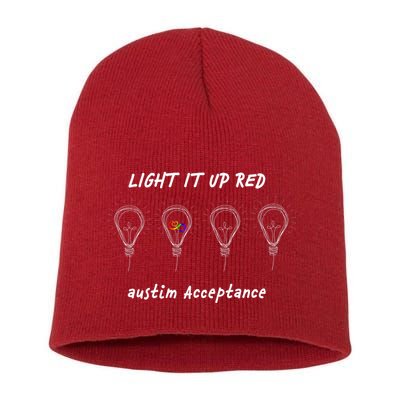 Light It Up Red Autism Acceptance Short Acrylic Beanie