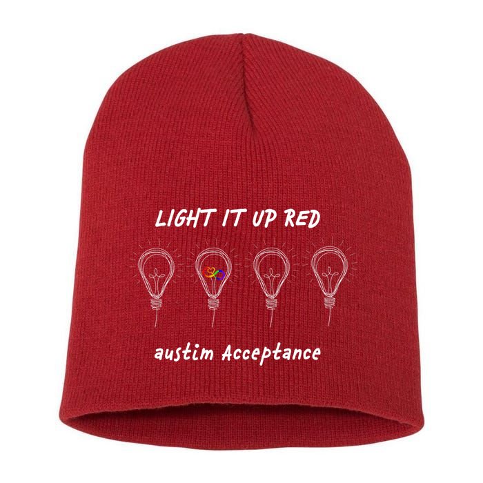 Light It Up Red Autism Acceptance Short Acrylic Beanie