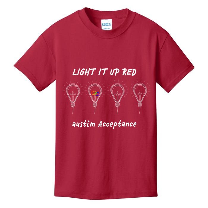 Light It Up Red Autism Acceptance Kids T-Shirt