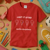 Light It Up Red Autism Acceptance Kids T-Shirt