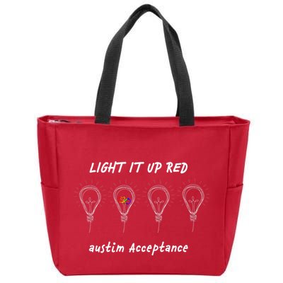 Light It Up Red Autism Acceptance Zip Tote Bag