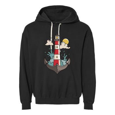 Lighthouse Anchor Ocean Garment-Dyed Fleece Hoodie