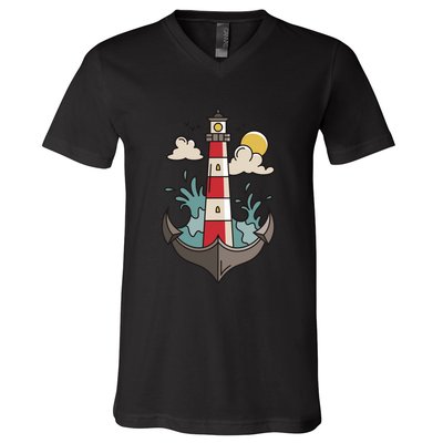 Lighthouse Anchor Ocean V-Neck T-Shirt