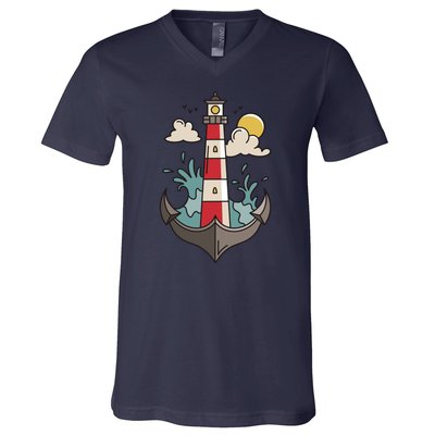 Lighthouse Anchor Ocean V-Neck T-Shirt