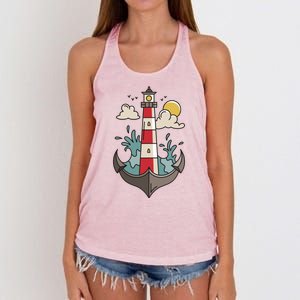 Lighthouse Anchor Ocean Women's Knotted Racerback Tank