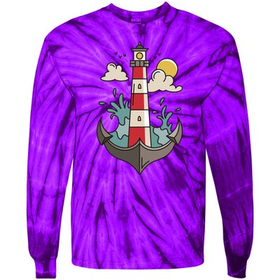 Lighthouse Anchor Ocean Tie-Dye Long Sleeve Shirt