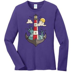 Lighthouse Anchor Ocean Ladies Long Sleeve Shirt