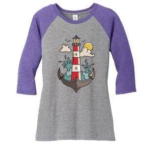 Lighthouse Anchor Ocean Women's Tri-Blend 3/4-Sleeve Raglan Shirt