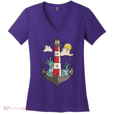 Lighthouse Anchor Ocean Women's V-Neck T-Shirt