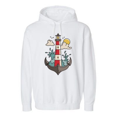 Lighthouse Anchor Ocean Garment-Dyed Fleece Hoodie