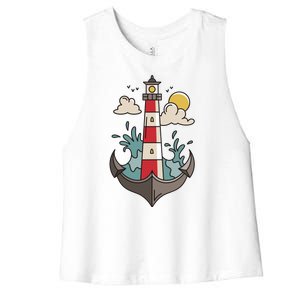 Lighthouse Anchor Ocean Women's Racerback Cropped Tank