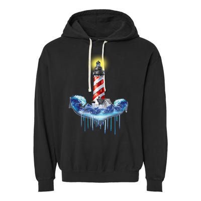 Lighthouse Anchor Water Color Garment-Dyed Fleece Hoodie