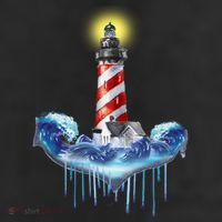 Lighthouse Anchor Water Color 7 Panel Mesh Trucker Snapback Hat