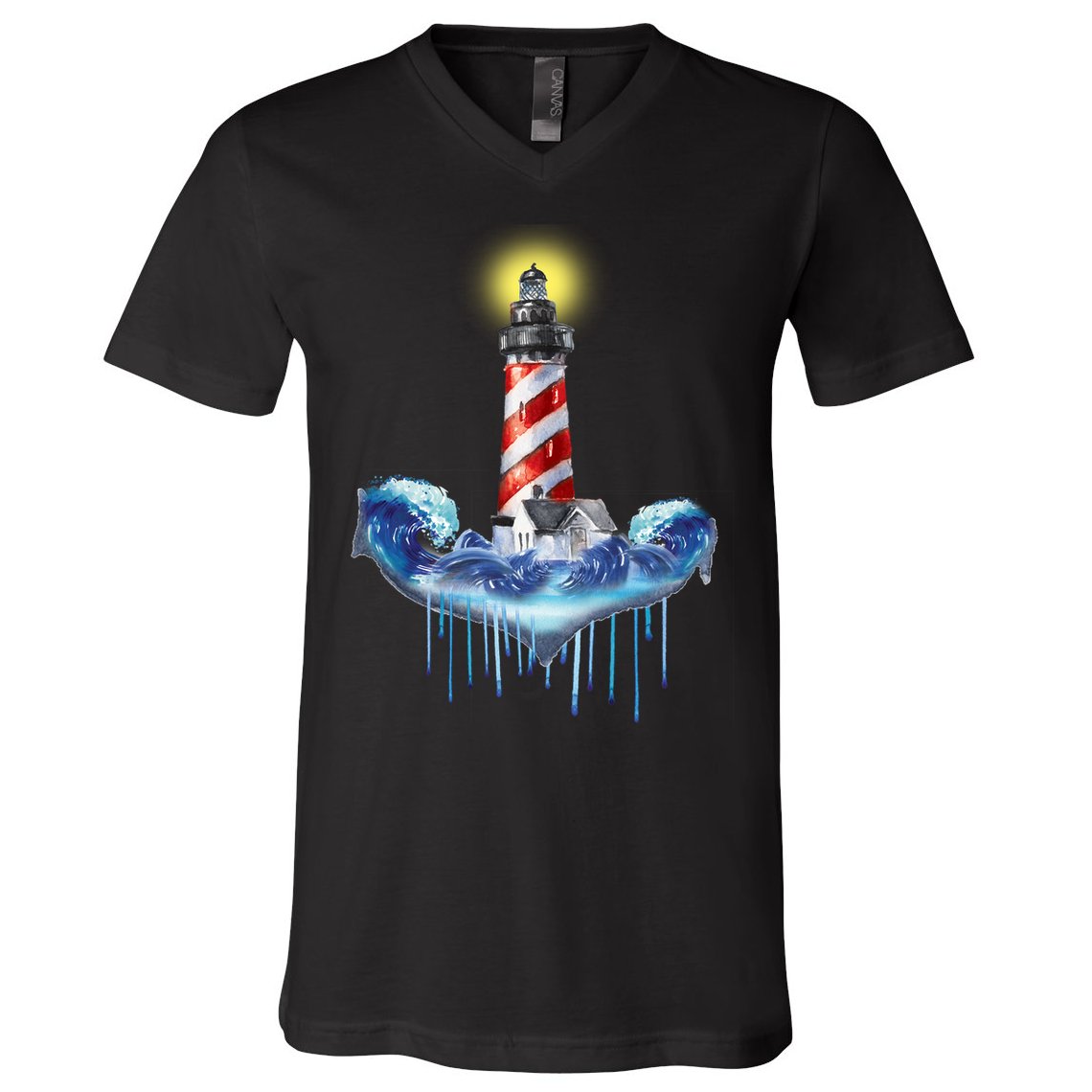 Lighthouse Anchor Water Color V-Neck T-Shirt