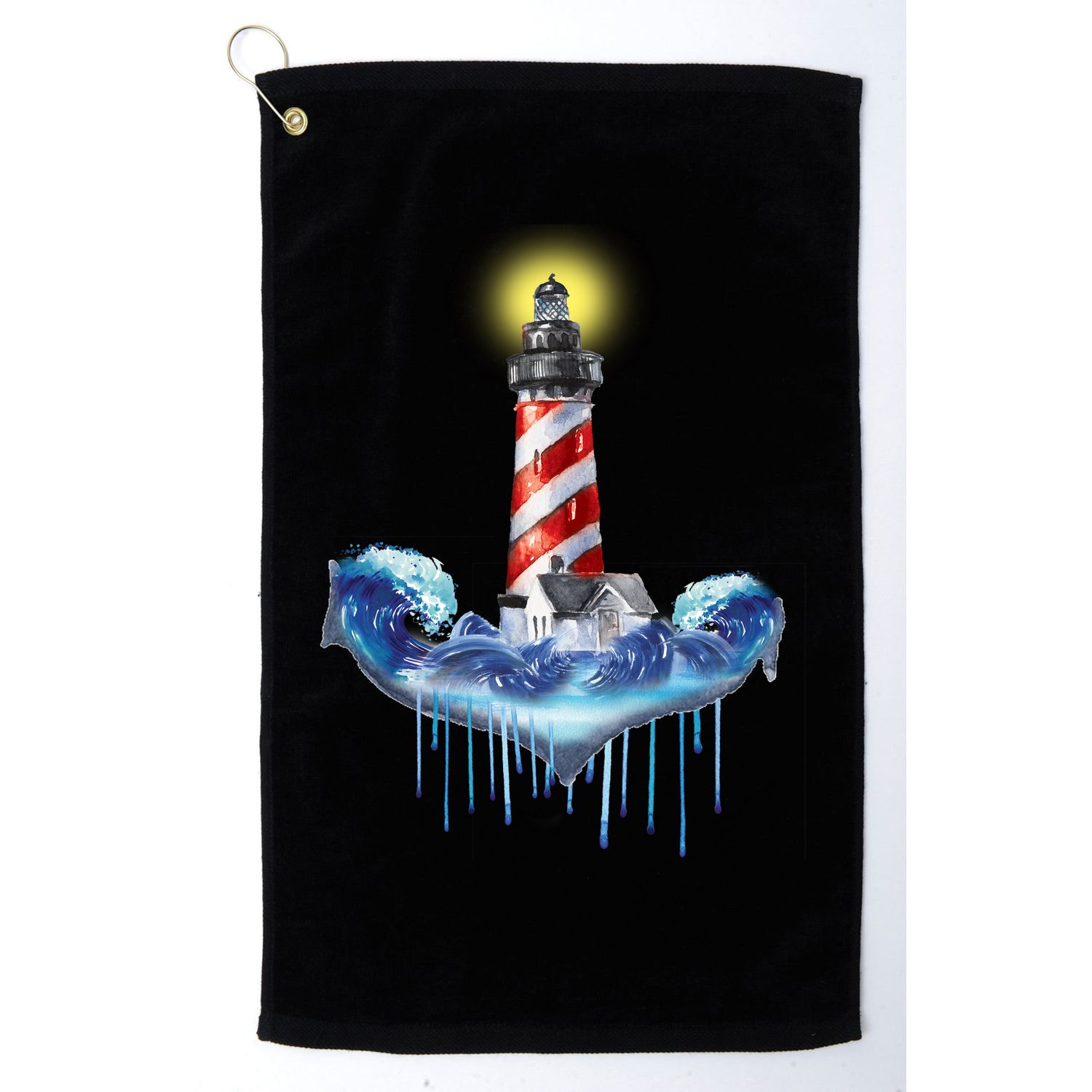 Lighthouse Anchor Water Color Golf Towel